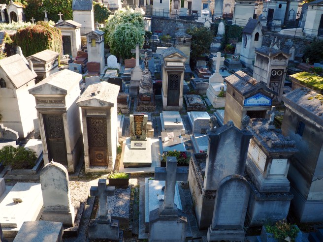 Looking down on Montmartre Cemetery from the intersecting bridge. 